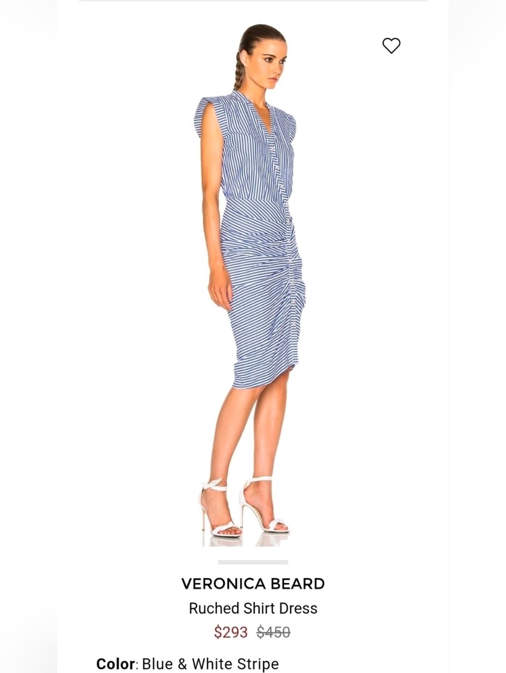 Veronica Beard Womens Ruched Shirt Dress In Blue & White Stripe 100% Cotton Sz 4 - Picture 15 of 16